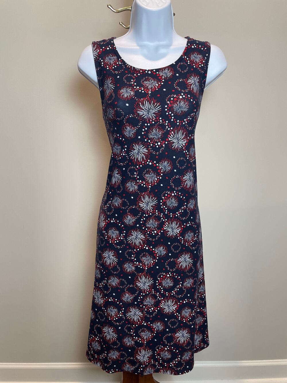 Liberty Park Shift Dress Navy Red White Floral Sleeveless Size M